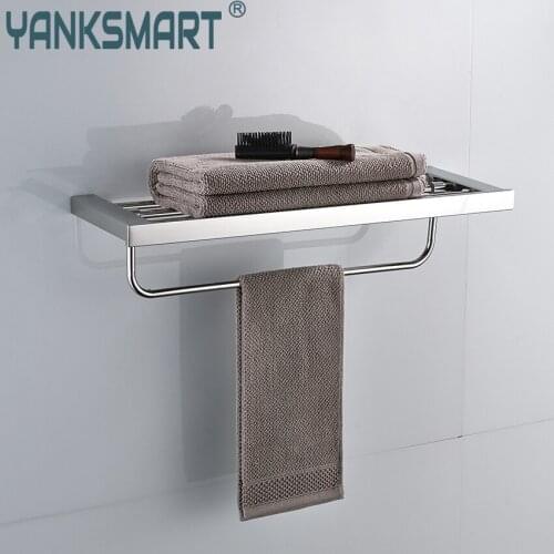 YANKSMART Chrome Polished Swivel Stainless Steel Wall Hanging Bathroom Towel Rail Holder Rack Shelf Double Layer Towel Holder