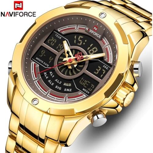 NAVIFORCE Men’s Watches Top Brand Luxury Fashion Quartz Watch Men Waterproof LCD Digital Male Clock Full Steel Relogio Masculino