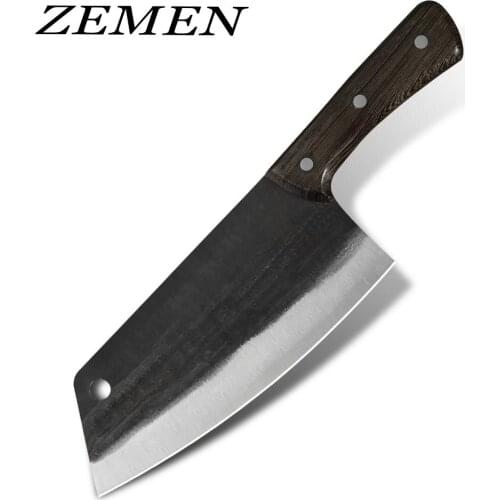 ZEMEN Meat Cleaver Chopper Knife Stainless Steel Cut Bones Professional Butcher Knife Heavy Duty Blade Kitchen Accessory