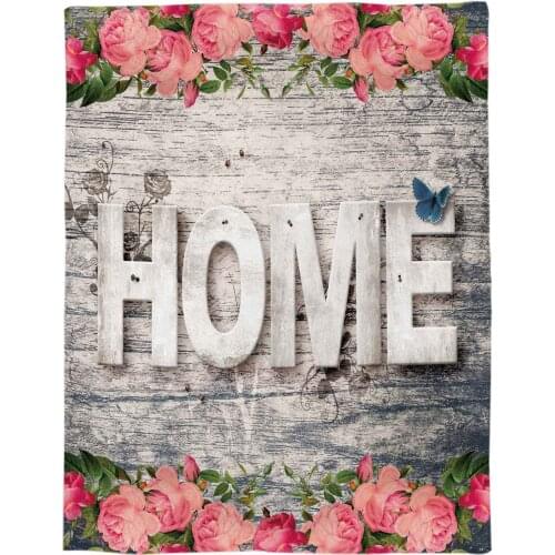 Wood Grain Retro Home Flower Throw Blanket Portable Soft Bedspread Microfiber Flannel Blankets for Beds