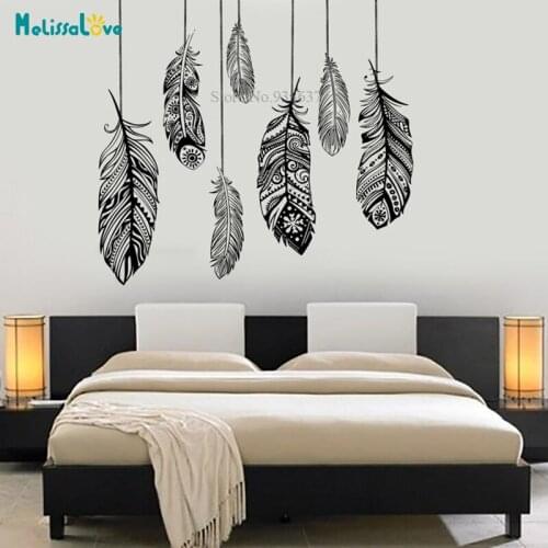Feather Romantic Decor plume Dreamcatcher Girls Room bedroom Decal Removable Vinyl Wall Sticker BA944