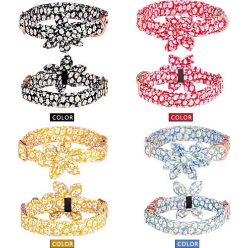 Personalized Adjustable Dog Collar Nylon With Flower Colorful Print and Rose Gold Buckle Small Medium Large Collars