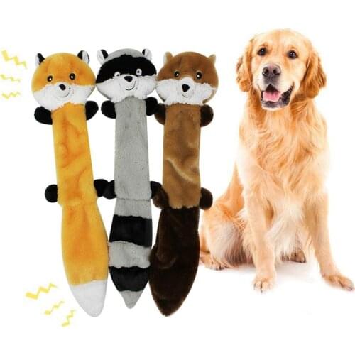Pet Dog Cats Puppy Cute Squirrel Raccoon Plush Doll Squeaky Chew Play Bite Toy