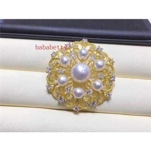 Honorable Austria Zircon Inlay Feather AAAA 5-7MMFW White Pearl Brooch pendant Scarf Clips Breastpin Brp014-1