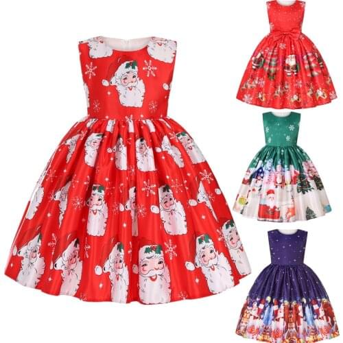 Girls Christmas Dresses Print Princess Dress Kids New Year Costume Children Party Clothes Girl Christmas Ball Gown Dress