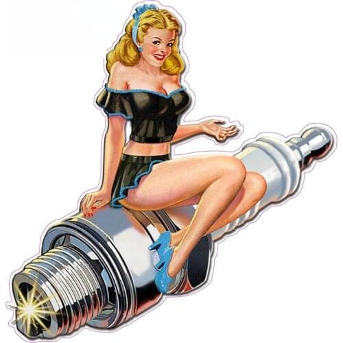 Sexy Graphics Retro SPARK PLUG PIN UP Pin-Up Girl Car Stickers and Decals Vinyl JDM Car Bumper Decal 13cm*12cm