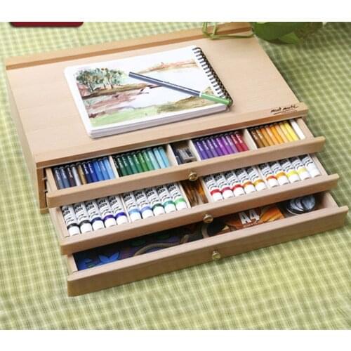 Artists Pastel Box Wood Drawer Desk Oil Paint Box Sketch Colored Pencils Storage Box Sketching Art Board