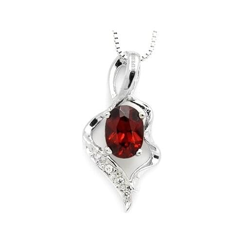 Colife Jewelry Elegant Silver Garnet Necklace Pendant 4mm*6mm Natural Garnet Pendant Solid 925 Silver Garnet Jewelry
