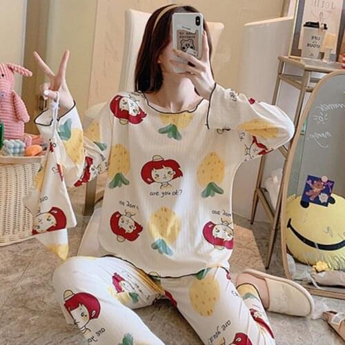 Ladies Sweet Cute Fashion Printed Pyjamas Set Long Sleeve Sleepwear Nightwear Suit Womens Two Piece Comfortable Homewear Set