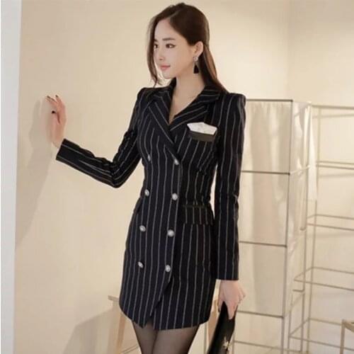 Fashion women comfortable double breasted coat new arrival autumn winter OL elegant temperament striped outerwear coat Jacket