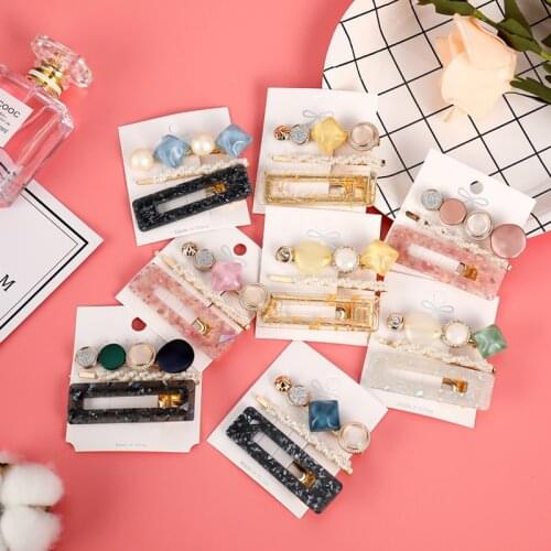 1Set=3PCS Fashion Acetate Geometric Colorful Hair Clips Hair Accessories For Women Elegant Hairpins Barrettes Headbands Headwear