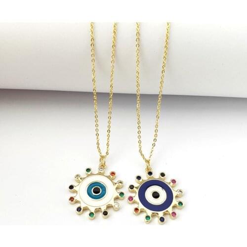 1Pcs New Design Filled Enamel CZ Micro Pave Jewelry Women Fashion Girls Flower Eye Pendant Necklaces NK470