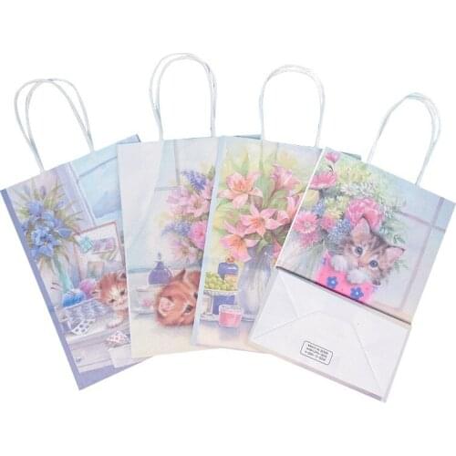 10pcs cute cat Series Paper Bag with Handles Festival Gift Bag Gifts Jewelry Wedding Birthday Party Packing Bags