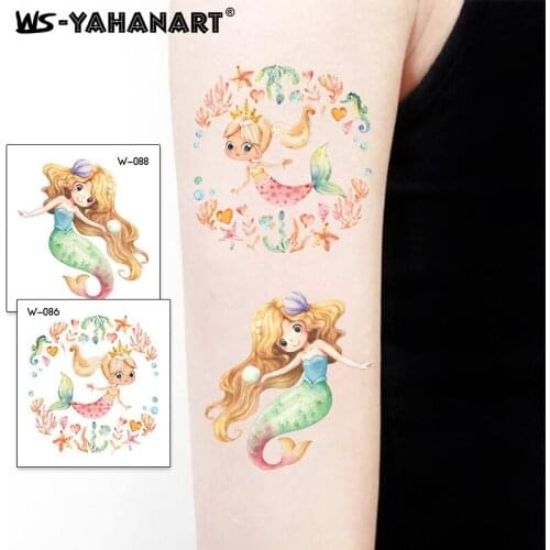 20PCS Cartoon Princess Mermaid Tattoo Sticker Creative Fresh Ocean Waterproof Temporary Disposable Body Art Makeup Tattoo