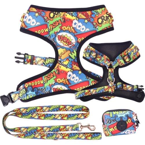 20201 cool dog vest harness, matching dog collar ,vest,poo bag and bandana for pet gift