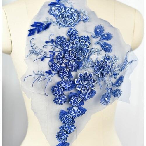 3D Embroidery Lace Patch Rhinestone Beaded Flowers Applique Handmade Diy Material Stage Performance Clothing Accessories RS908