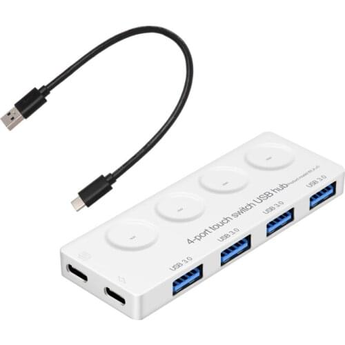 4ports USB 3.0 Data Hub with Individual Touch On/Off Switch and LED Light for Laptop PC Notebook Computer Keyboard Mouse