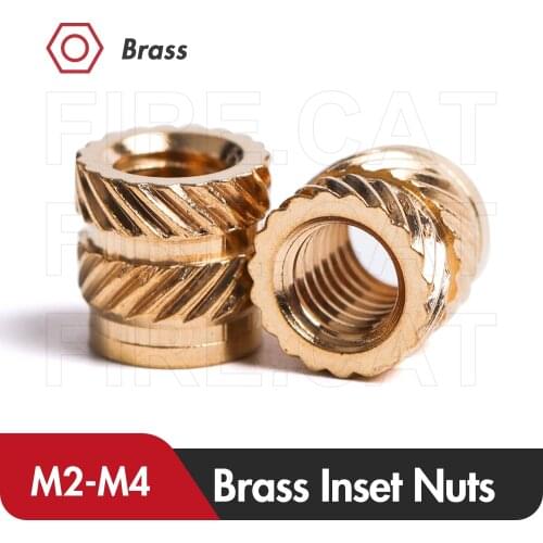 Firecat 50/100 Pcs Hot Melt Inset Brass Nuts M2 M2.5 M3 M4 Female Molding Knurled Injection Copper Nut for 3D Printed Parts