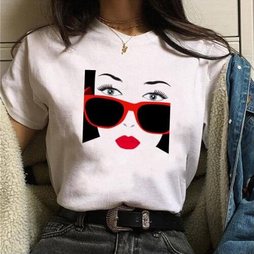 Basic Fashion Girl with Glasses Print T Shirt Women Summer New Oversized Tees 5 Colors Casual Loose Tshirt O Neck Female Tops