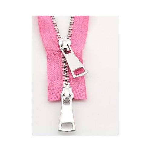 Free shipping 3pcs/lot 5# pink 70cm/90cm double head silver teeth metal zipper jacket zipper down jacket zipper
