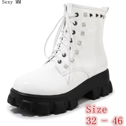 Spring Autumn Winter Platform Flat Shoes Women Snow Ankle Boots Lace Up Woman Short Boots Plus Size 32 33 - 40 41 42 43 44 45 46