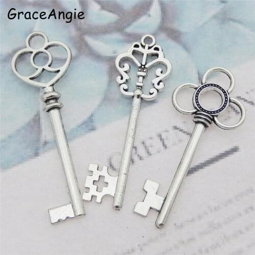 6-15pcs Key Shape Bottle Opener Necklace Pendant Handmade Keychain Vintage Metal Big Key Shape Charms Jewelry Make