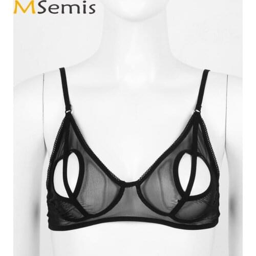 Womens Naughty Heart Shaped Open Nipples Bra Erotic See Through Sheer Mesh Bralette Femme Sexy Lingerie Spaghetti Wire-free Bras