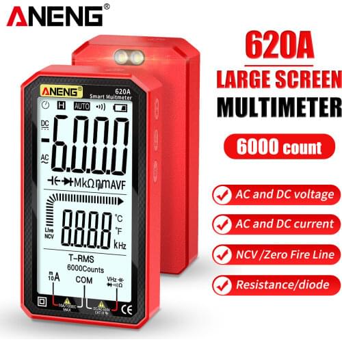 ET8134/620A Digital Multimeter True-RMS Auto-Ranging AC/DC Volt Ohm Capacitance Continuity Temperature Frequency Meter Tester
