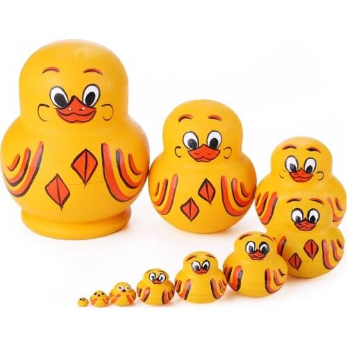 Wooden Yellow Duck Matryoshka Dolls Toys Russian Nesting Babushka Dolls for Kids Adults New Year Gift Handmade Crafts Home Decor
