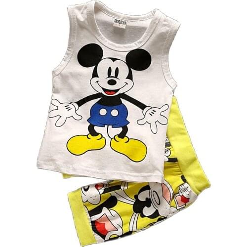 Disney Minnie Summer Mickey Children girls beach set Casual girl Milk Silk princess vest + short Pants Girls Boys Childrens Set
