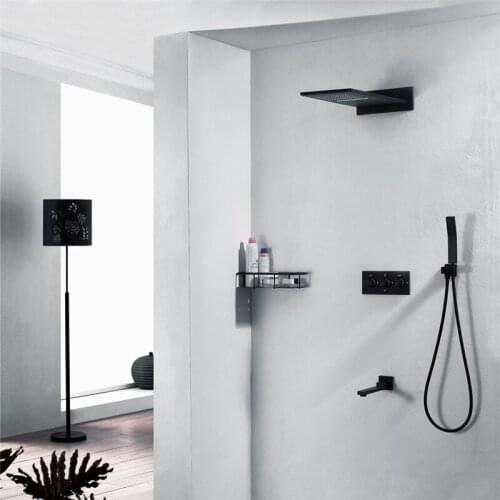 10 inch Rainfall Shower Head Set Shower System with 4 Function Bathroom Rain Shower Set Wall Mounded Black Shower Set