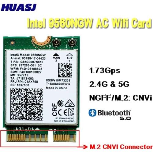 Huasj Dual Band Wireless AC 9560 Intel 9560NGW 802.11ac NGFF Key E 2.4G / 5G 2x2 Card WiFi Bluetooth 5.0