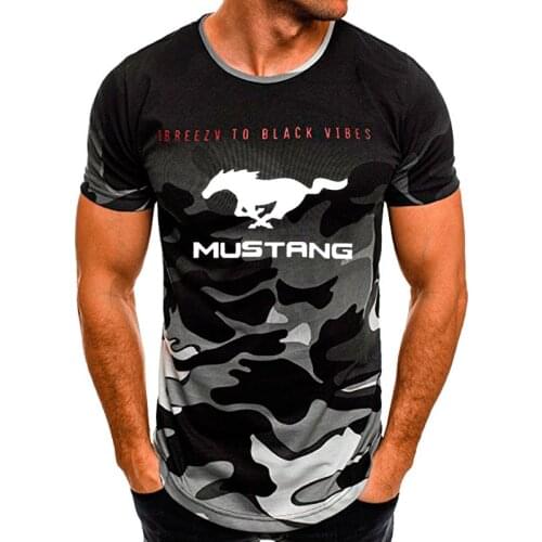 Summer New Mens short sleeve Mustang Car Logo Printed Fashion high quality Casual Gradient Mens tops O-neck T-Shirt