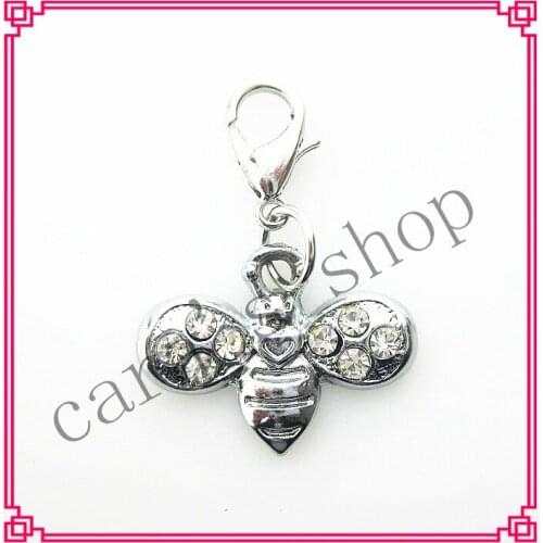 Hot selling crystal queen bee dangle charms lobster clasp charms for floating lockets pendant charms diy jewelry
