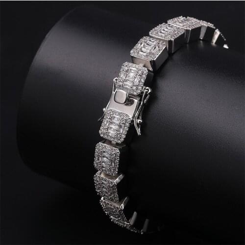 Hip Hop AAA+ Cubic Zirconia Tennis Bracelet for Men Women Jewelry Iced Out 1 Row Bling Sqaure CZ Charms Bracelets Gold Color