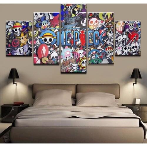 JIE DO ART Home Decor Canvas 5 Pieces Canvas Painting Cartoon One Piece Skull Animation Artwork Pictures home decor poster print