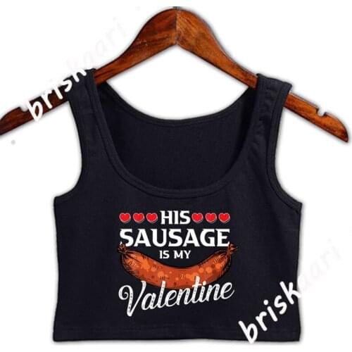 Sausage Valentines Day Gift For Her Naughty Adult Crop Top Women New Style Gift Printed Sleeveless O-Neck Solid Color Top Vest