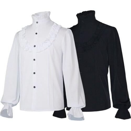 LCSP Medieval Victoria Pirate Noble Knight Shirt Cosplay Middle Ages Retro Stand Collar Shirt SCA LARP Costumes