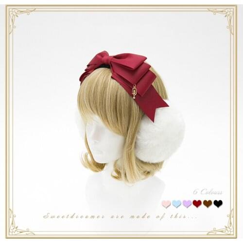 Song of Robin Handmade Fluffy Bow Trim Earmuffs Winter Foldable Lolita Sweet,Cute,Warm Headwear Earflap