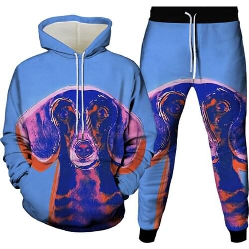 Men Hoodies+Trousers 2Pcs Set Clothes Animal Rabbit Deer Flamingo Dog Octopus White Swan Print Women Casual Tracksuit Size S-6XL