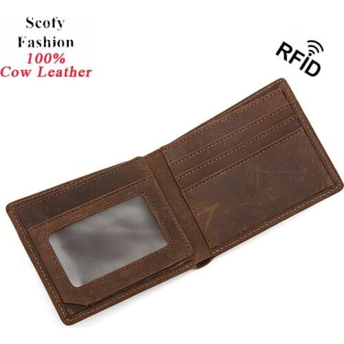 Men RFID Short Wallet 2020 New Arrival High Quality Genuine Leather Purse Solid Retro Clutch Money Clip