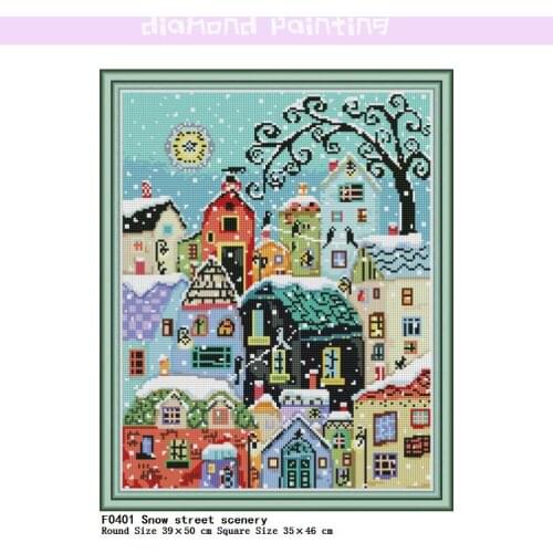 Diamond Painting Kit 5D Full Drill Snow Street Scenery Round Square Shaped Rhinestone Pictures Icons Home Decor Accessories Set