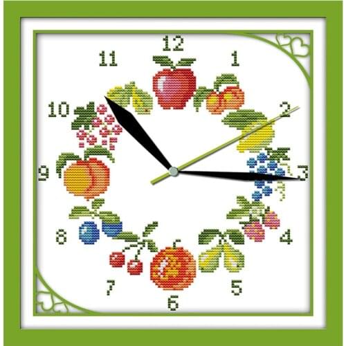 Twelve kind of fruit cross stitch kit 14ct 11ct count print canvas wall clock stitches embroidery DIY handmade needlework plus