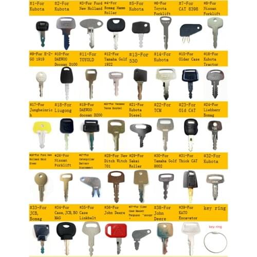 39 key Construction Ignition Key Set for Caterpillar Kubota,New Holland,Ford,Hamm,JCB,Terex,Sakai,Toyota,Caterpillar,Nissan