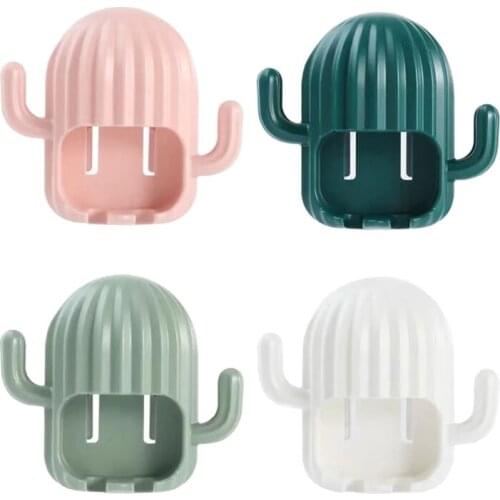 Wall Mounted Electric Toothbrush Holder Cactus Hook Creative Drain Shelf Toothbrush Organizer Bathroom Storage Rack Accessories