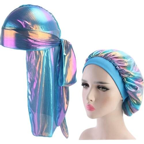 Silky Men Durag and Bonnet Set Unisex Headwrap Ladies Comfortable Night Sleep Cap Couple Hair Care Accessories Headwear Fashion