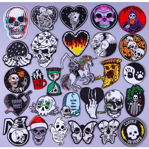 Prajna Punk Skull Iron On Patches For Clothing Rock Stripes Patch Grim Reaper Patches On Clothes Stripes Hippie Clothes Stickers