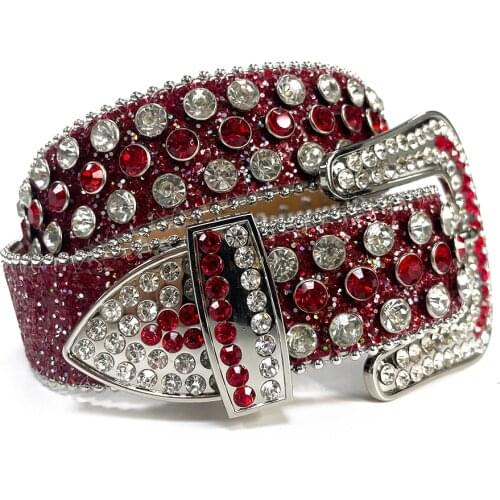 Hot Red Western Cowgirl Rhinestones Bling Belts Strap Fashion Women Colorful Studded Fashion Belt Cinto De Strass Ceinture Femme