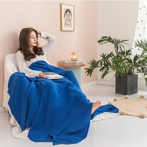 Simplicity Solid Knitting Cotton Blanket Air Conditioning Blanket Single Layer Lunch Break Aircraft Blanket Womens shawl