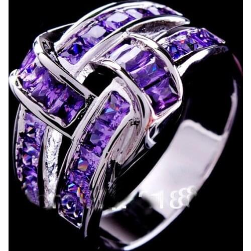Luxury Female Purple White Zircon Stone Ring Fashion Silver Color Wedding Ring Promise Love Engagement Rings For Women